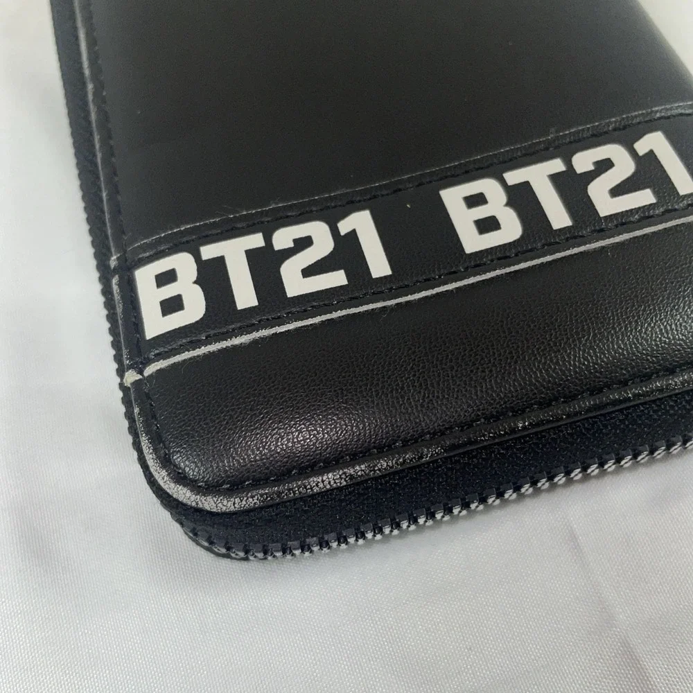 BT21 Line Friends Character Black Zip Around Long Wallet BTS K-Pop Graphic